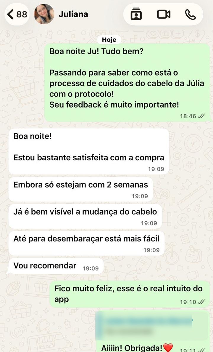 Estou bastante satisfeita com a compra. Embora só estejam com 2 semanas, já é bem visível a mudança do cabelo. Até para desembaraçar está mais fácil. Vou recomendar